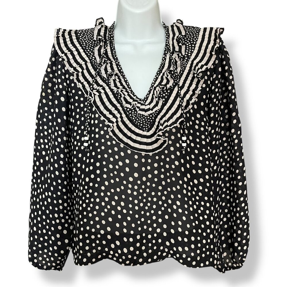 Vintage 80s Blouse Polka‎ Dot Maximalist Assorti Susan Freis Size Small Eclectic